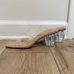 Aldo Transparent and Tan Block Heels